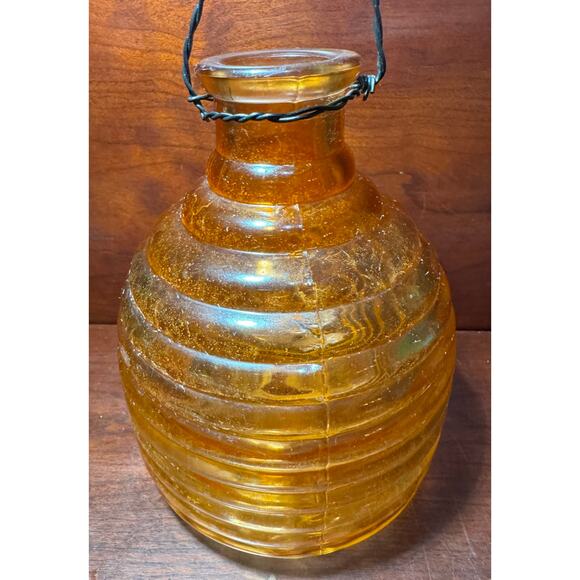 Vintage Bee Hive Shape Fly Wasp Insect Catcher Trap Orange Glass - Picture 2 of 7